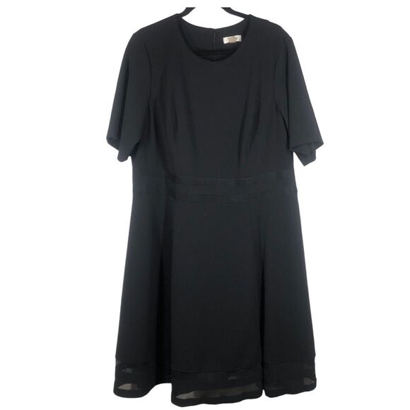 Calvin Klein Black Dress Mesh Illusion Hem Plus Size 16 - Picture 1 of 6